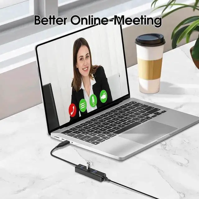 Alt view image 6 of 7 - WRIARICH 4 in 1 Aluminum USB 3.0 Hub with Gigabit 1000Mbps RJ45 Ethernet Port, 3-Port USB Splitter Multi Port Expander for Laptop & Desktop