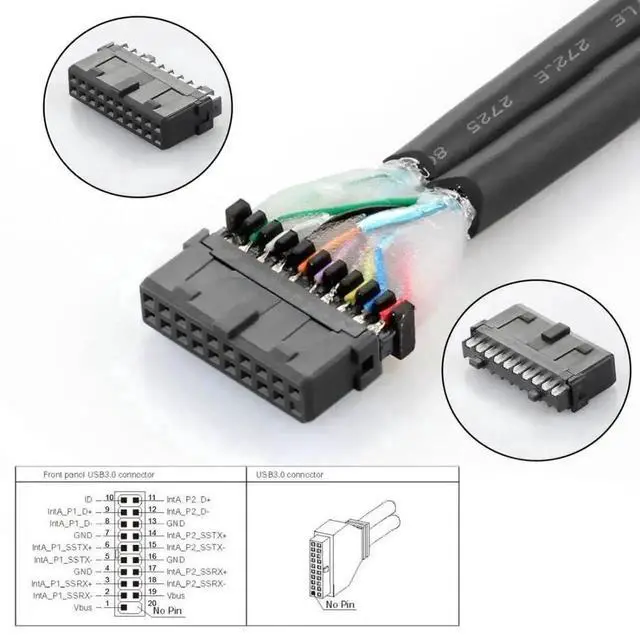Alt view image 6 of 7 - WRIARICH USB 3.0 19/20Pin Front Panel Header Splitter, 1 to 2 Hub Adapter for 9/10Pin Motherboard Internal USB Extension