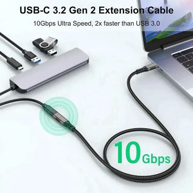 Alt view image 3 of 7 - WRIARICH 3.3FT USB-C Extension Cable, 10Gbps USB3.2, 100W 5A Fast Charging Cord for PSVR2, USB-C Hub, MacBook, iPad Pro, Magsafe Charger & XPS