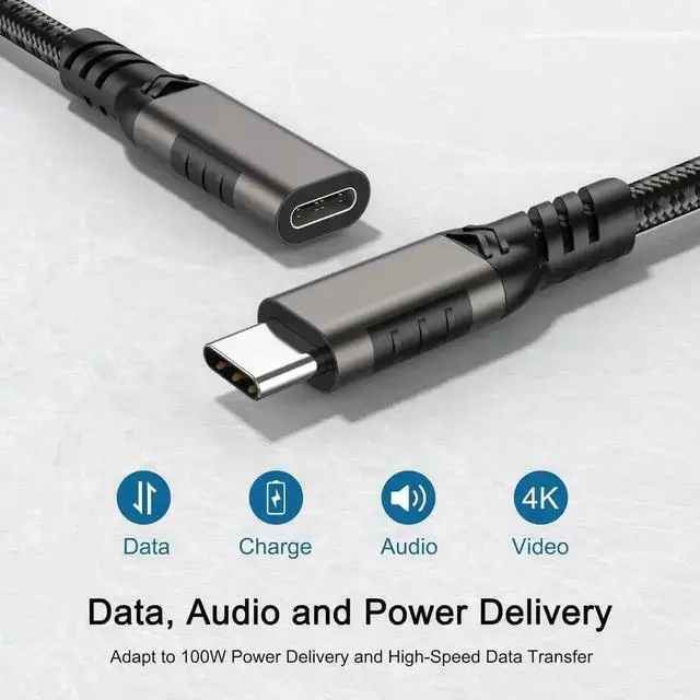 Alt view image 6 of 7 - WRIARICH 3.3FT USB-C Extension Cable, 10Gbps USB3.2, 100W 5A Fast Charging Cord for PSVR2, USB-C Hub, MacBook, iPad Pro, Magsafe Charger & XPS