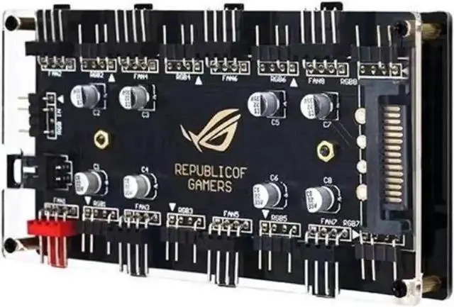 Alt view image 4 of 5 - WRIARICH 2-in-1 8-Port Fan & ARGB Splitter Hub, 4-Pin PWM Fan Controller + 5V 3Pin Addressable RGB Hub, SATA Powered, PMMA Casing, Supports Synchronous Lighting & Fan Speed Regulation