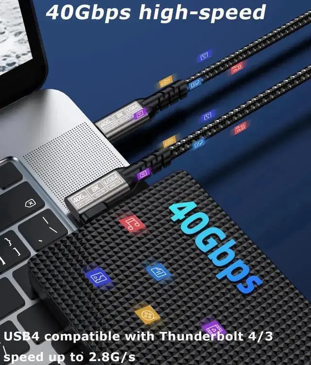 Alt view image 4 of 7 - WRIARICH 1.64FT Braided Thunderbolt 4 USB4 Type-C to Type-C Cable | 40Gbps,240W PD Charging,8K@60Hz Video for MacBook Pro & Laptops
