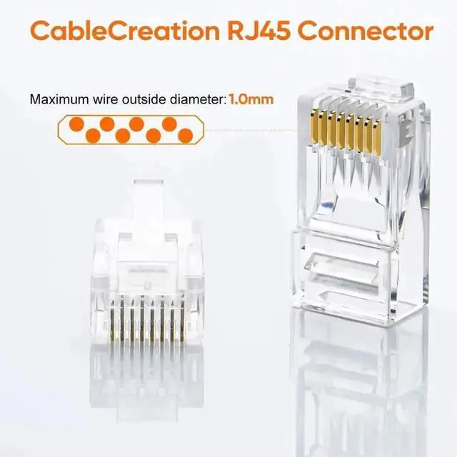 Alt view image 4 of 7 - WRIARICH 50 Pack Transparent Cat6 UTP RJ45 Crimp Connectors, 8P8C Ethernet Cable Plug Ends Fit Solid & Stranded Network Wires