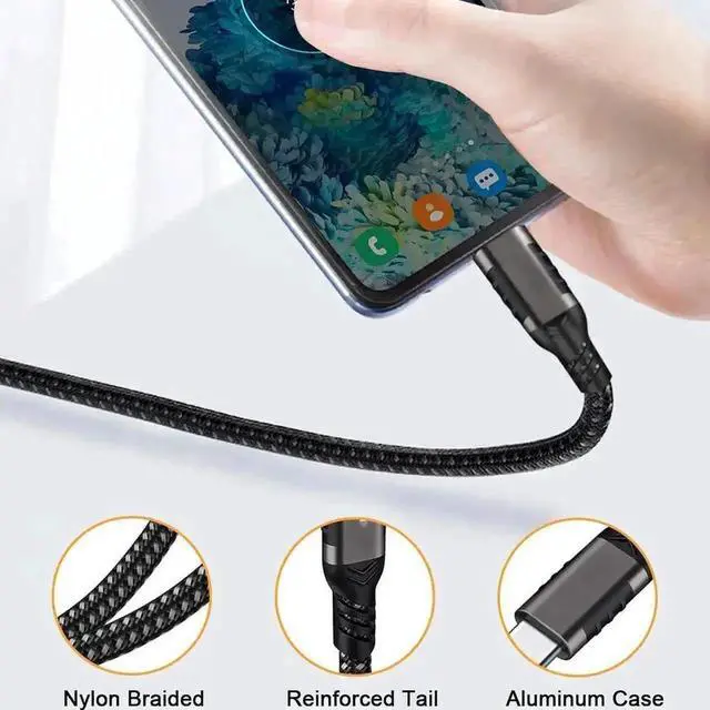 Alt view image 4 of 7 - WRIARICH 2-Pack 1M/3.3ft Nylon Braided USB A to USB C Cable, 10Gbps 60W 3A Fast Charging Cord for Samsung Galaxy S22 S21 S20 & Type-C Devices