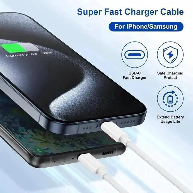 Alt view image 2 of 7 - WRIARICH 3-Pack 6Ft/2M USB-C to USB-C Cable, 60W 3.1A Fast Charging Cord for iPhone 16/15 Series, MacBook Air/Pro, Samsung S24/S23