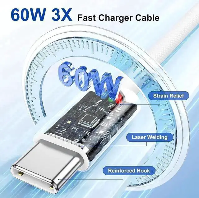 Alt view image 3 of 7 - WRIARICH 3-Pack 6Ft/2M USB-C to USB-C Cable, 60W 3.1A Fast Charging Cord for iPhone 16/15 Series, MacBook Air/Pro, Samsung S24/S23