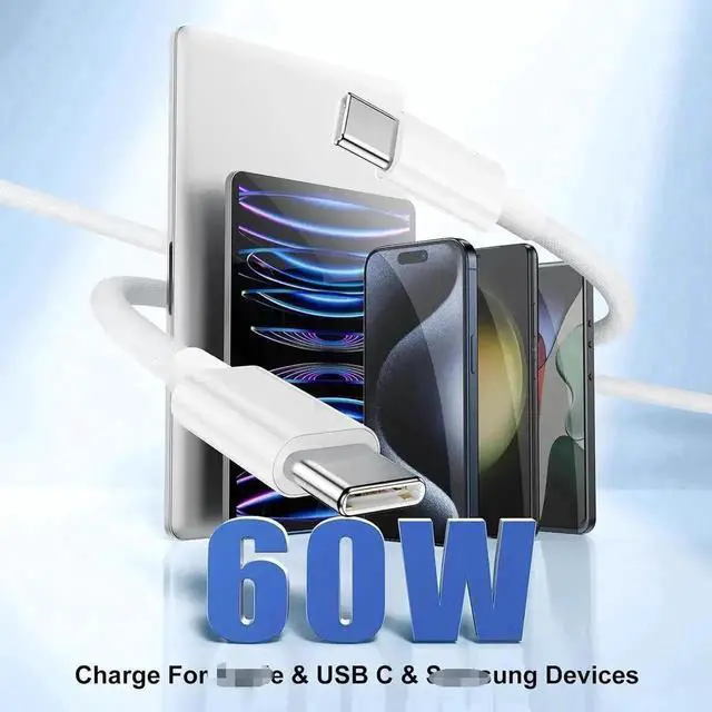 Alt view image 6 of 7 - WRIARICH 3-Pack 6Ft/2M USB-C to USB-C Cable, 60W 3.1A Fast Charging Cord for iPhone 16/15 Series, MacBook Air/Pro, Samsung S24/S23
