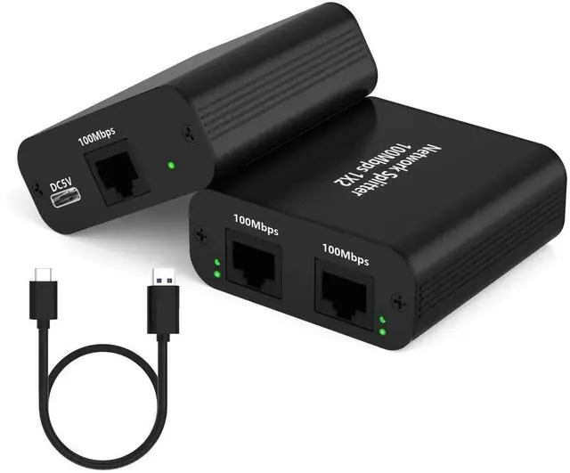 Main image of WRIARICH 1 to 2 Port 100Mbps RJ45 Ethernet Splitter with USB Power Cable, LAN Network Splitter Allows 2 Devices Online Simultaneously, Compatible with Cat5/Cat5e/Cat6/Cat7 Ethernet Cables