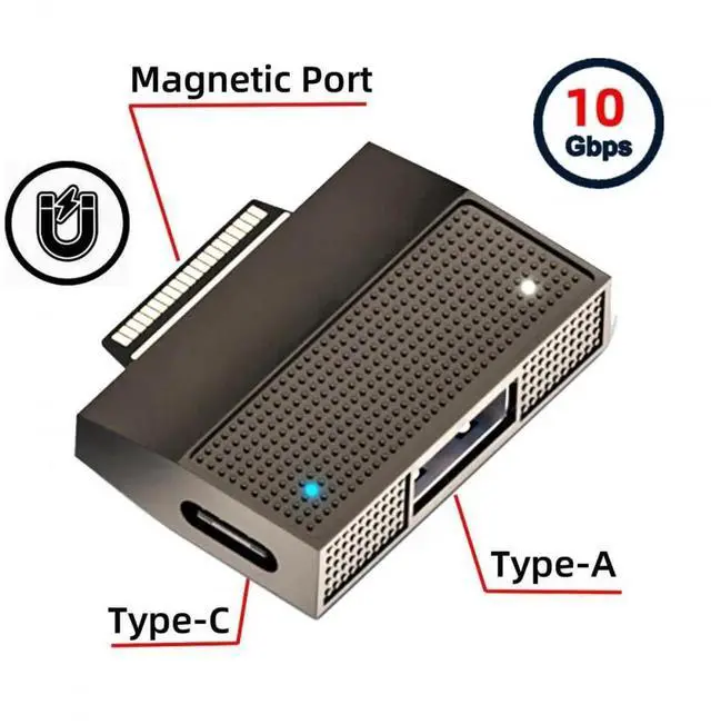 Alt view image 4 of 7 - WRIARICH SF532 Magnetic 40Pin Adapter for Microsoft Surface, USB3.1 10Gbps Type-A Data Port + 15V 45W PD Type-C Charging Converter, Compatible with Surface Pro 9/8/7/6/X, Surface Go & Surface Book