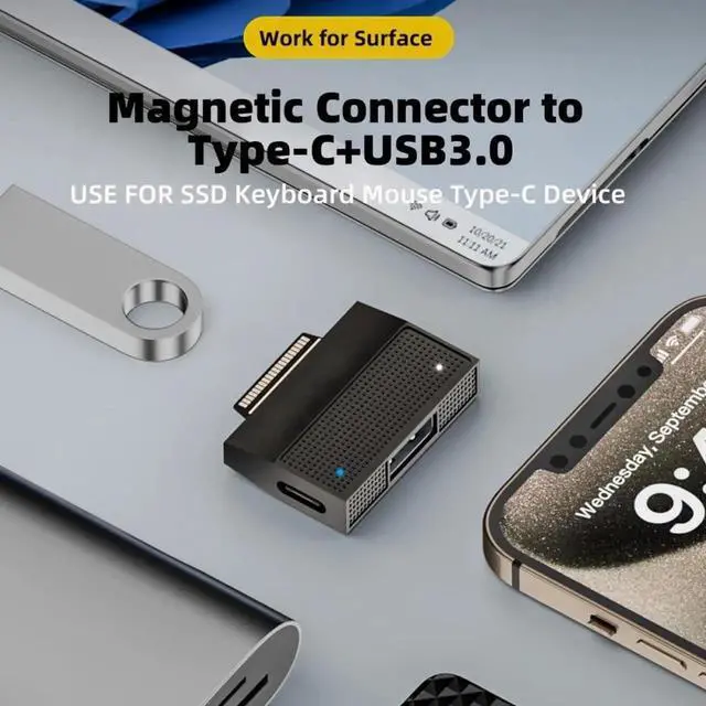 Alt view image 7 of 7 - WRIARICH SF532 Magnetic 40Pin Adapter for Microsoft Surface, USB3.1 10Gbps Type-A Data Port + 15V 45W PD Type-C Charging Converter, Compatible with Surface Pro 9/8/7/6/X, Surface Go & Surface Book