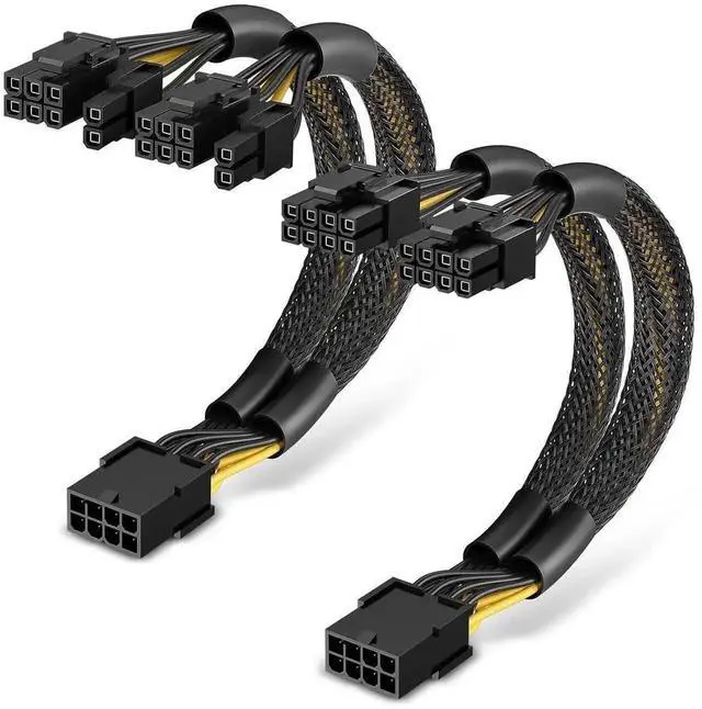 Main image of WRIARICH 2-Pack 9 Inch PCIe 8 Pin Female to Dual 8 Pin (6+2 Detachable) GPU Power Splitter Cable with Heat-Shrink Tubing