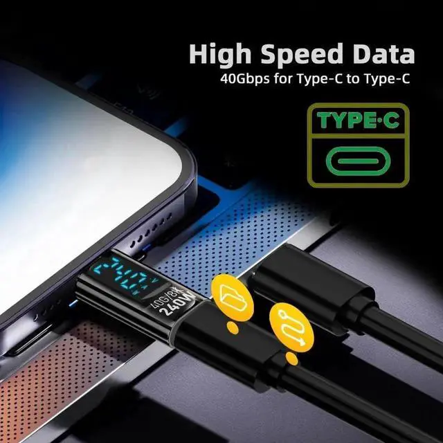 Alt view image 6 of 7 - 240W USB4 Type-C Male to Female Extension Adapter with Smart LED Digital Display, 40Gbps USB4.0 Extender Real-Time Voltage Current Power Monitoring Tester Detector for Laptops, Phones & Docking Statio