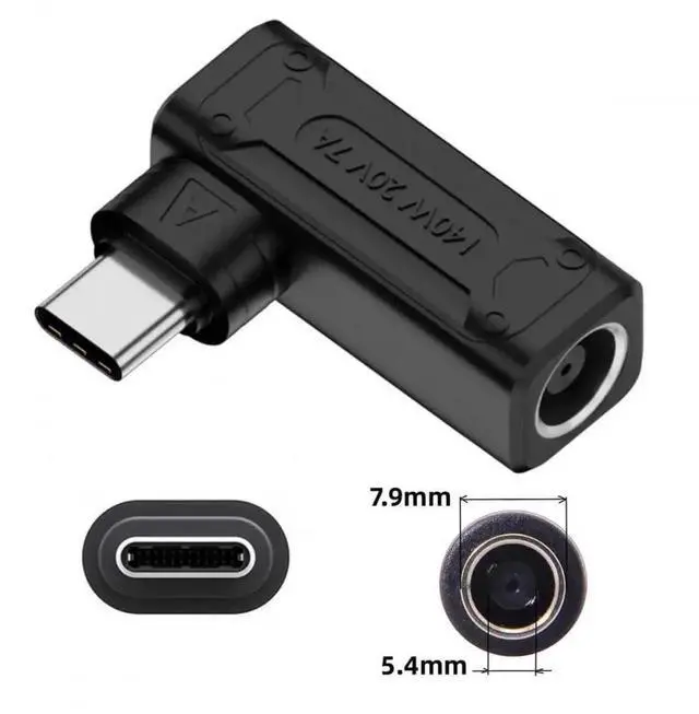 Alt view image 2 of 6 - WRIARICH 90 Degree Angled DC 7.9x5.4mm to USB-C Power Adapter 100W/140W High Power Charging Converter for Laptops & Phones