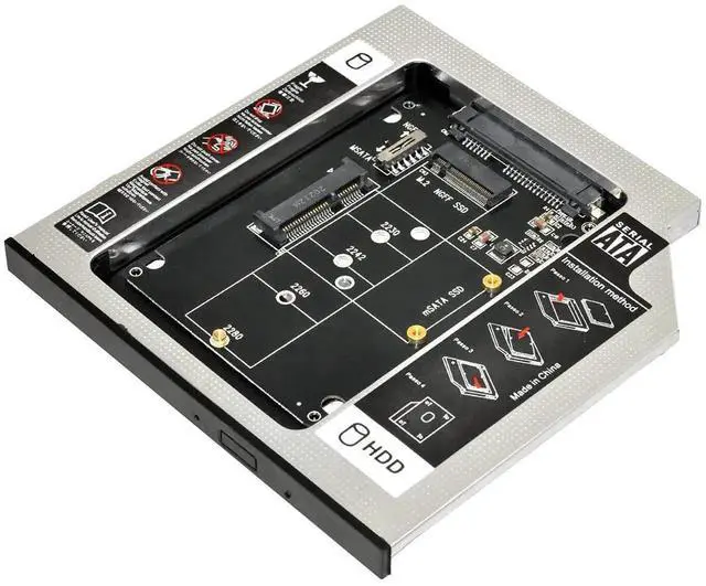 Alt view image 2 of 7 - WRIARICH 9.5mm Slimline SATA 13Pin Optical Drive Caddy, 2-in-1 mSATA & NGFF B/M-Key SSD to Slim SATA Adapter Tray for Laptop CD/DVD Bay