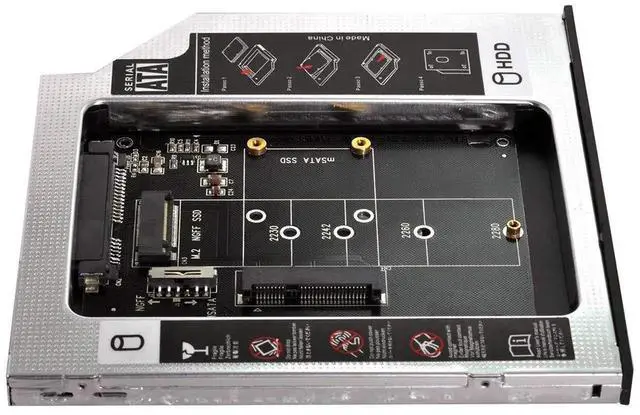 Alt view image 3 of 7 - WRIARICH 9.5mm Slimline SATA 13Pin Optical Drive Caddy, 2-in-1 mSATA & NGFF B/M-Key SSD to Slim SATA Adapter Tray for Laptop CD/DVD Bay