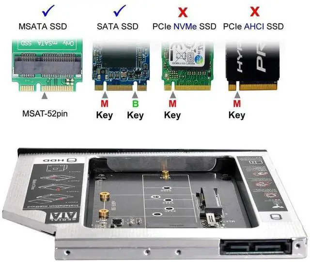 Alt view image 5 of 7 - WRIARICH 9.5mm Slimline SATA 13Pin Optical Drive Caddy, 2-in-1 mSATA & NGFF B/M-Key SSD to Slim SATA Adapter Tray for Laptop CD/DVD Bay
