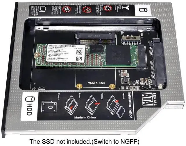 Alt view image 6 of 7 - WRIARICH 9.5mm Slimline SATA 13Pin Optical Drive Caddy, 2-in-1 mSATA & NGFF B/M-Key SSD to Slim SATA Adapter Tray for Laptop CD/DVD Bay