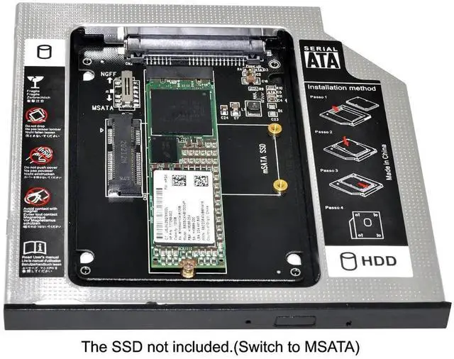 Alt view image 7 of 7 - WRIARICH 9.5mm Slimline SATA 13Pin Optical Drive Caddy, 2-in-1 mSATA & NGFF B/M-Key SSD to Slim SATA Adapter Tray for Laptop CD/DVD Bay