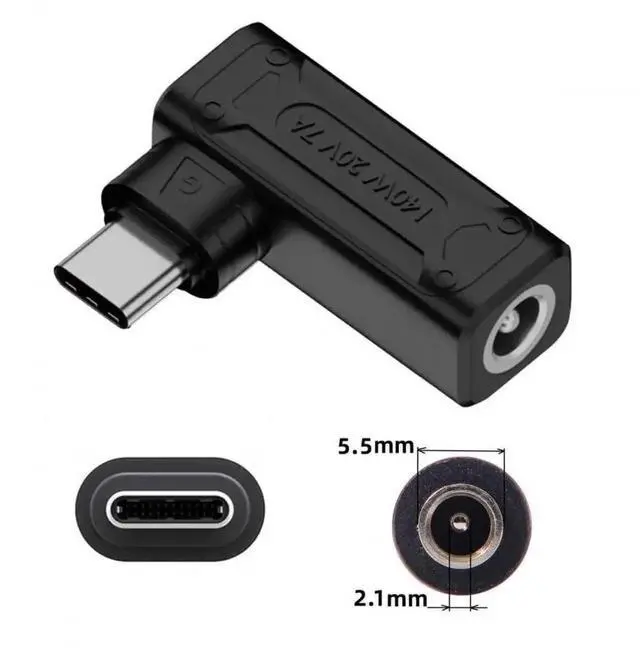 Alt view image 4 of 7 - WRIARICH 90 Degree Angled DC 5.5x2.1mm to USB-C Power Adapter 100W/140W Fast Charging Converter for Laptops & Phones