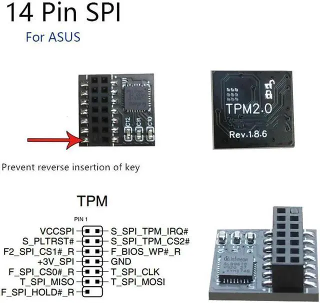 Alt view image 4 of 4 - WRIARICH 14-1 Pin TPM 2.0 Security Module SPI Interface TPM Encryption Board for 14Pin Motherboard Windows 11 Ready
