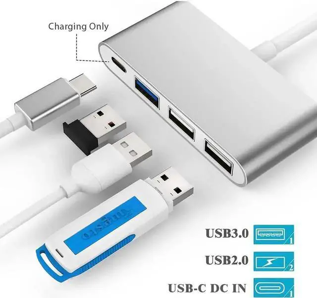 Alt view image 3 of 7 - 4-in-1 USB-C Multiport Hub with USB-C PD Charging, USB 3.0 & USB 2.0 Ports, Portable Type-C Adapter Compatible with MacBook Air, MacBook Pro 13/15, Chromebook Pixel, Dell XPS & All Type-C Laptops