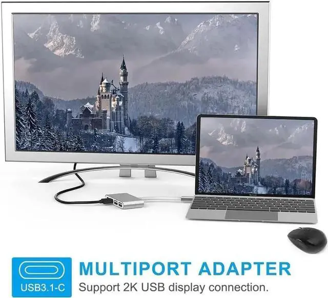 Alt view image 5 of 7 - 4-in-1 USB-C Multiport Hub with USB-C PD Charging, USB 3.0 & USB 2.0 Ports, Portable Type-C Adapter Compatible with MacBook Air, MacBook Pro 13/15, Chromebook Pixel, Dell XPS & All Type-C Laptops
