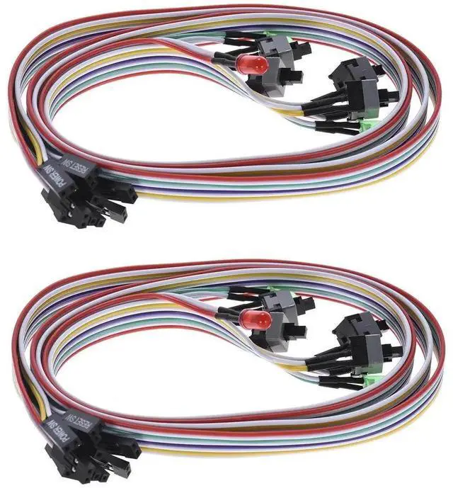 Alt view image 6 of 7 - WRIARICH 2 Pack 27 Inch 2-Pin PC Power & Reset Switch Cables with Red/Green LED, ATX Case Front Panel Power SW/HDD Indicator Wires