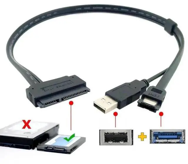 Alt view image 3 of 7 - WRIARICH 50cm eSATA to 22Pin SATA Extension Cable with USB2.0 5V Power for 2.5-inch HDD