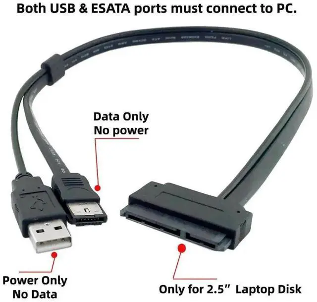 Alt view image 2 of 7 - WRIARICH 50cm eSATA to 22Pin SATA Extension Cable with USB2.0 5V Power for 2.5-inch HDD