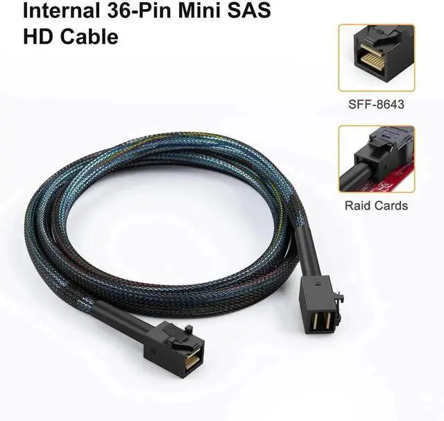 Alt view image 3 of 7 - WRIARICH 3.3FT/1M Internal Mini SAS HD Cable SFF-8643 Male to Male, 12Gbps High Speed SAS Storage Cable for Server RAID Controller, NVMe Backplane & NAS Hard Drive Array