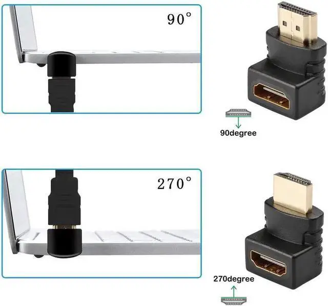 Alt view image 2 of 7 - WRIARICH 4-Pack 90° & 270° Right Angle HDMI Male to Female Adapters, Supports 4K & HDR, HDMI Port Saver Extender Coupler