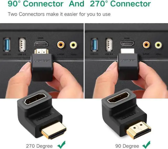 Alt view image 4 of 7 - WRIARICH 4-Pack 90° & 270° Right Angle HDMI Male to Female Adapters, Supports 4K & HDR, HDMI Port Saver Extender Coupler