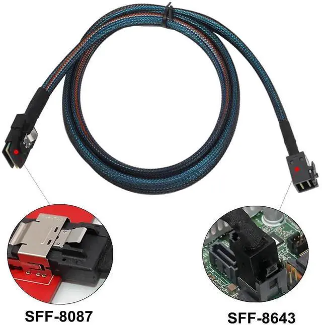 Alt view image 4 of 6 - WRIARICH3.3FT/1M Cross-Generation Internal Mini SAS HD Cable SFF-8643 Male to SFF-8087 Male, 12Gbps/6Gbps Mixed Bandwidth Server Wire for PCIe RAID Controller, Storage Backplane & NAS Hard Drive Array