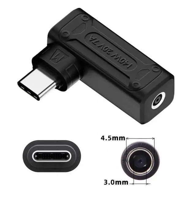 Alt view image 2 of 7 - WRIARICH 90 Degree Angled USB-C Power Charging Adapter, 100W/140W DC 4.5x3.0mm Jack Input to Type-C Plug Converter for Laptops & Phones