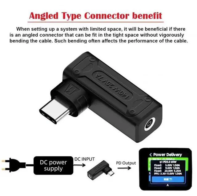 Alt view image 7 of 7 - WRIARICH 90 Degree Angled USB-C Power Charging Adapter, 100W/140W DC 4.5x3.0mm Jack Input to Type-C Plug Converter for Laptops & Phones
