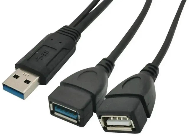 Alt view image 3 of 3 - WRIARICH 0.3M USB 3.0 A Male to Dual USB Female Cable, USB 3.0 + USB 2.0 Port Expansion Cord