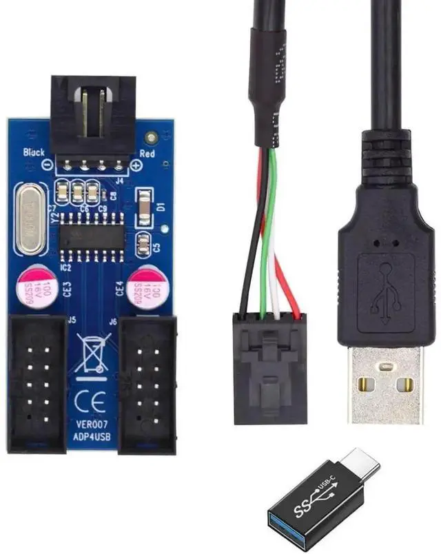 Main image of WRIARICH 9Pin/10Pin USB 2.0 Header 1 to 2 Splitter Cable, Motherboard Front Panel Extension Adapter with USB-C Converter