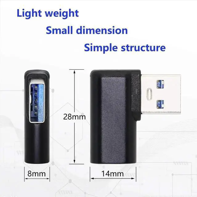 Alt view image 3 of 7 - WRIARICH 2 Pack Left & Right 90 Degree USB 3.0 A Male to USB 3.1 C Female Adapter, Elbow USB-A to Type-C Converter Compatible with Laptops, Wall Chargers, Power Banks, Phones & Tablets