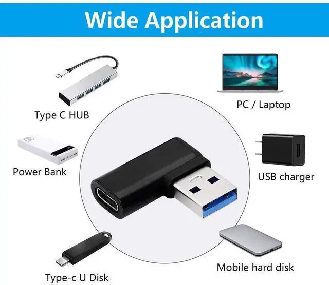 Alt view image 4 of 7 - WRIARICH 2 Pack Left & Right 90 Degree USB 3.0 A Male to USB 3.1 C Female Adapter, Elbow USB-A to Type-C Converter Compatible with Laptops, Wall Chargers, Power Banks, Phones & Tablets