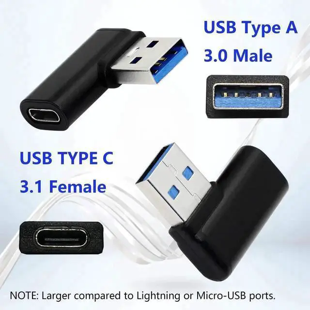 Alt view image 6 of 7 - WRIARICH 2 Pack Left & Right 90 Degree USB 3.0 A Male to USB 3.1 C Female Adapter, Elbow USB-A to Type-C Converter Compatible with Laptops, Wall Chargers, Power Banks, Phones & Tablets