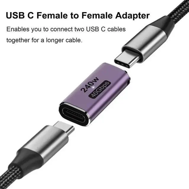 Alt view image 5 of 6 - WRIARICH 2 Pack 240W USB-C Female to Female Coupler, 40Gbps Type-C Extension Connector Compatible with Thunderbolt, Switch, MacBook, Laptop, Tablet & Phone