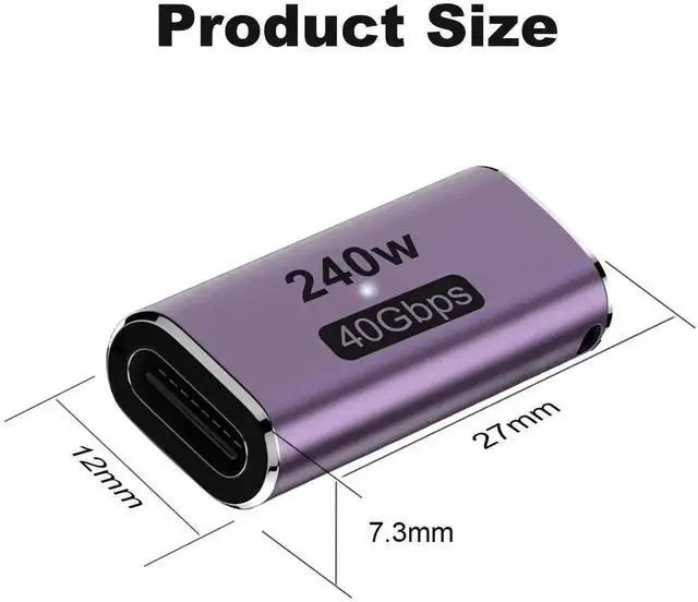 Alt view image 6 of 6 - WRIARICH 2 Pack 240W USB-C Female to Female Coupler, 40Gbps Type-C Extension Connector Compatible with Thunderbolt, Switch, MacBook, Laptop, Tablet & Phone