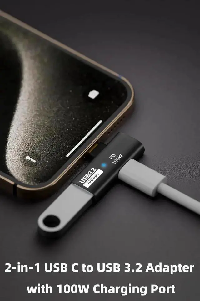 Alt view image 2 of 6 - 2-in-1 USB C to USB 3.2 OTG Adapter, 100W PD Fast Charging Port, Thunderbolt 4/3 Converter Compatible with ROG Ally, Steam Deck, Meta Quest 2, iPhone 15 Series, iPad, MacBook & All Type-C Devices, Bla
