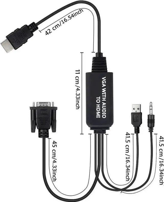 Alt view image 6 of 7 - WRIARICH 4ft VGA to HDMI Male to Male Adapter Cable with Audio, Convert VGA Source to HDMI Display for Old PC Laptop HDTV Monitor