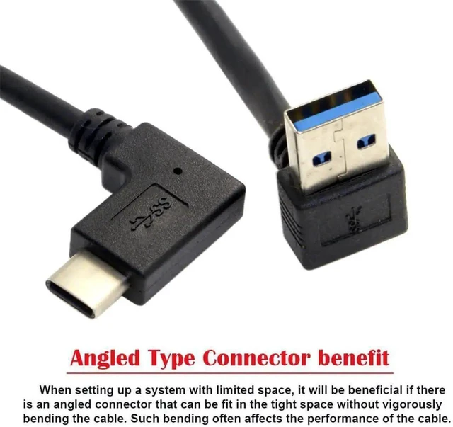 Alt view image 5 of 7 - WRIARICH 30cm 90 Degree Up Angled USB 3.1 Cable, Reversible USB-C to USB-A Male Data Cord for Phone & Tablet