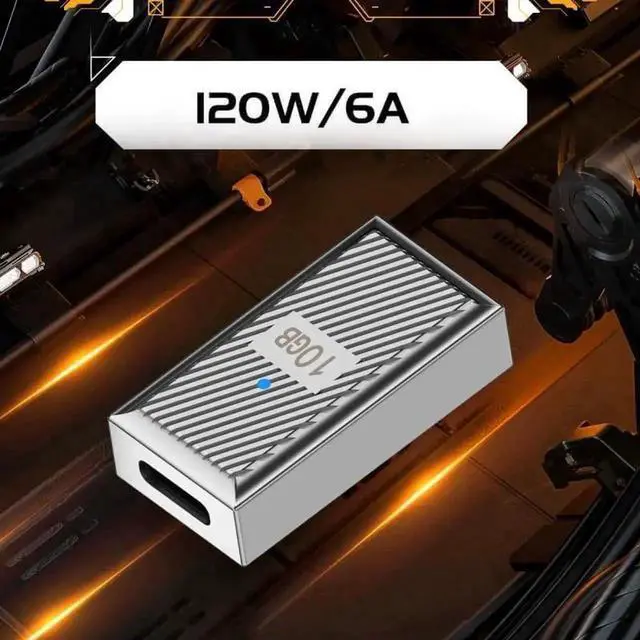Alt view image 4 of 7 - WRIARICH USB 3.1 Type-C Female to USB 3.0 A Female Adapter, 10Gbps OTG Data 120W Power Pass-Through Converter, Alloy Mecha Cyberpunk Style Dual Female Port Connector