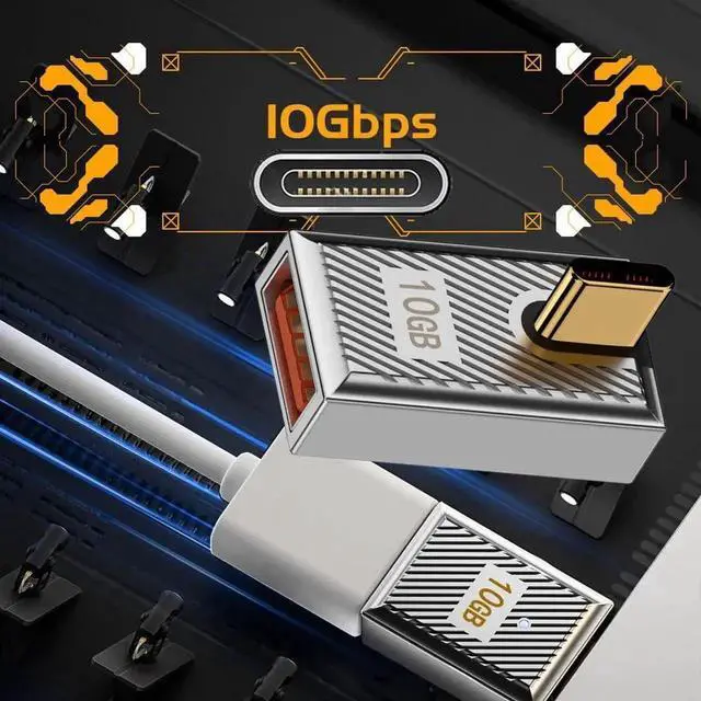 Alt view image 4 of 7 - WRIARICH Low Profile Angled USB-C Male to USB-A Female OTG Adapter, USB 3.1 Gen2 10Gbps Data Transfer 120W Fast Charging Zinc Alloy Converter, Mecha Cyberpunk Style for Laptops Phones Game Consoles