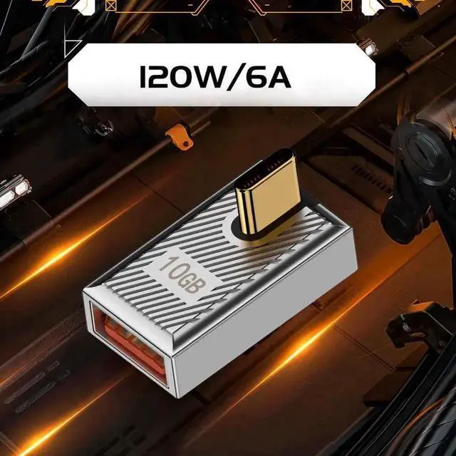 Alt view image 5 of 7 - WRIARICH Low Profile Angled USB-C Male to USB-A Female OTG Adapter, USB 3.1 Gen2 10Gbps Data Transfer 120W Fast Charging Zinc Alloy Converter, Mecha Cyberpunk Style for Laptops Phones Game Consoles