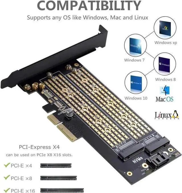 Alt view image 2 of 5 - WRIARICH Dual M.2 PCIe x4 Expansion Card with Cooling Heatsink, Supports M.2 NVMe M-Key & SATA B-Key SSDs, Compatible with 2230/2242/2260/2280/22110 NGFF Drives, Desktop Storage Add-On Adapter