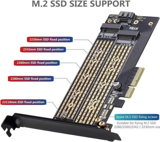 Alt view image 4 of 5 - WRIARICH Dual M.2 PCIe x4 Expansion Card with Cooling Heatsink, Supports M.2 NVMe M-Key & SATA B-Key SSDs, Compatible with 2230/2242/2260/2280/22110 NGFF Drives, Desktop Storage Add-On Adapter